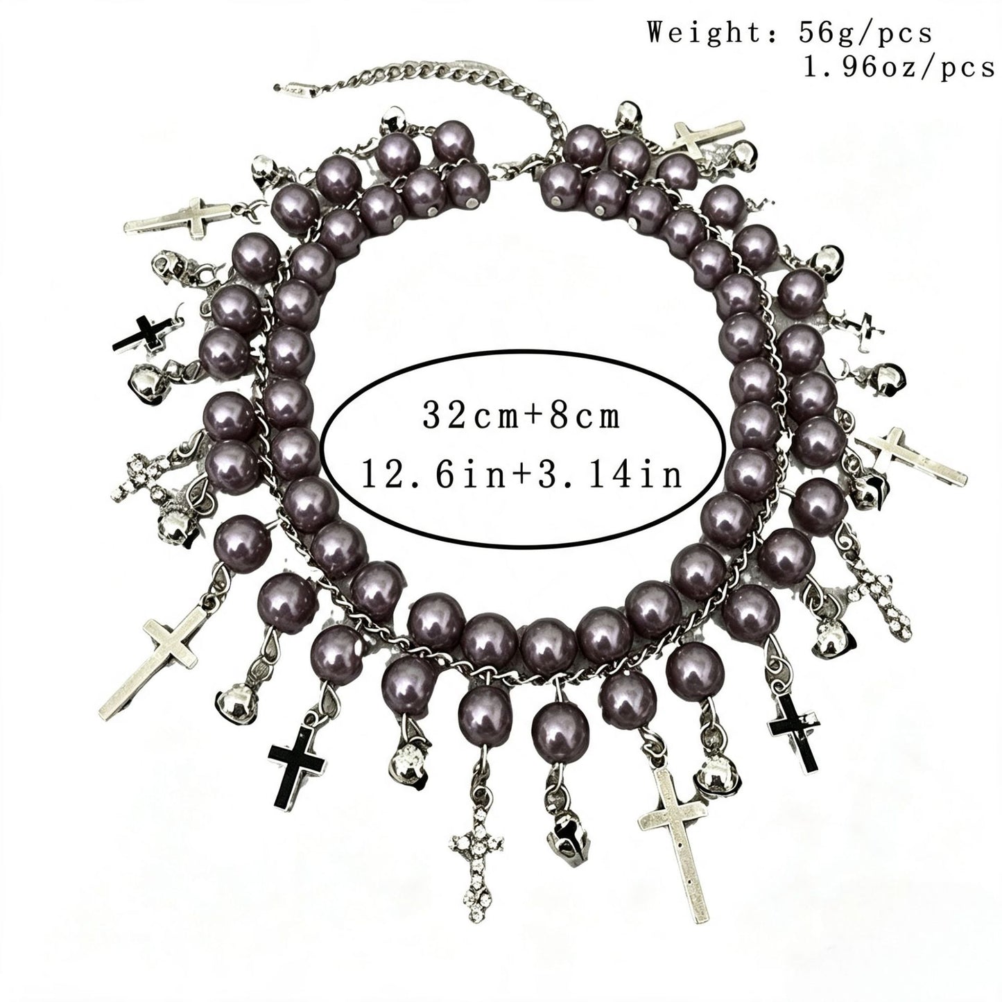 Cross Beading Choker Necklace In Grey Alloy, Unisex Design Featuring Durable Pendant Material