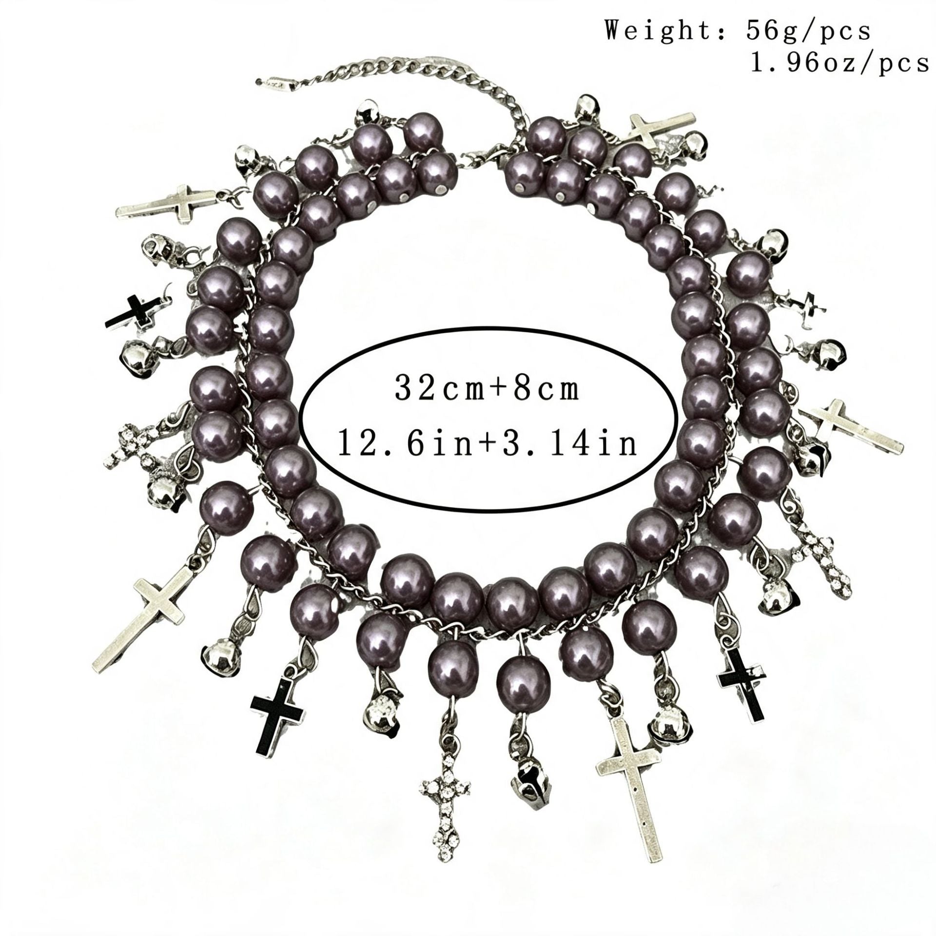 Cross Beading Choker Necklace In Grey Alloy, Unisex Design Featuring Durable Pendant Material
