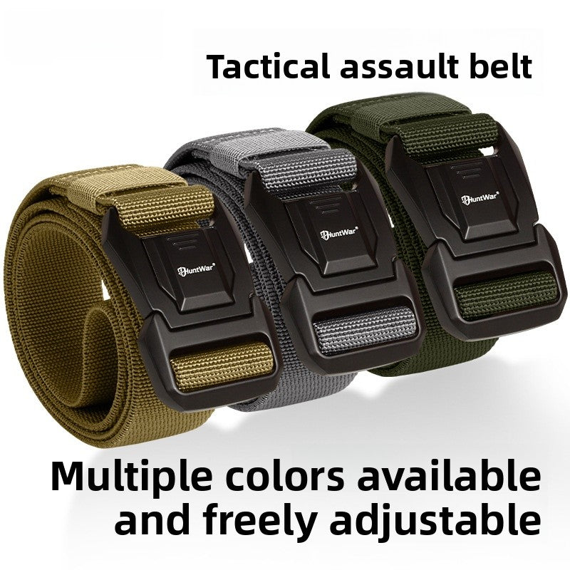Men's Tactical Belt With Aluminum Braid Surface And Zinc Alloy Buckle In Dyed Black