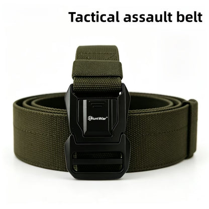 Men's Tactical Belt With Aluminum Braid Surface And Zinc Alloy Buckle In Dyed Black