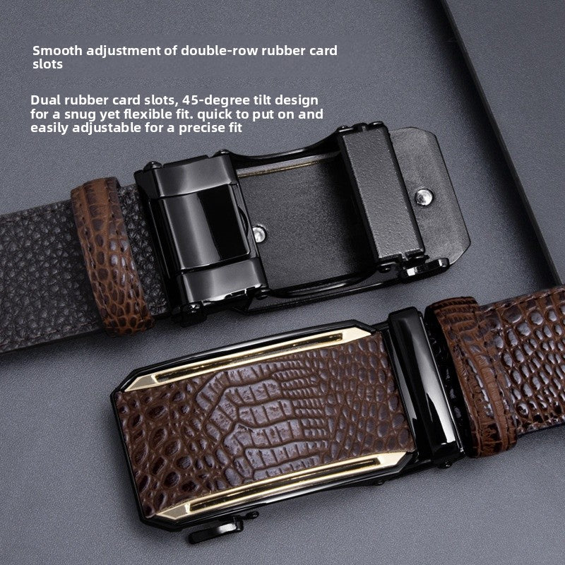 Crocodile Genuine Leather Men's Business Belt With Alloy Automatic Buckle (No-Hole) For A Stylish Look