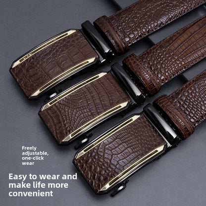 Crocodile Genuine Leather Men's Business Belt With Alloy Automatic Buckle (No-Hole) For A Stylish Look