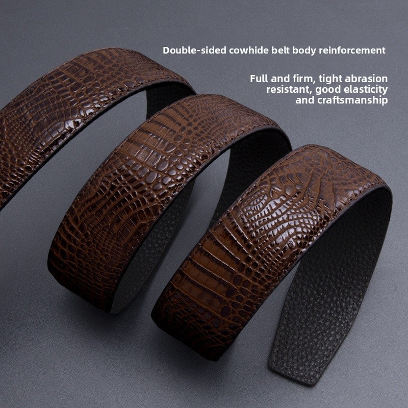 Crocodile Genuine Leather Men's Business Belt With Alloy Automatic Buckle (No-Hole) For A Stylish Look