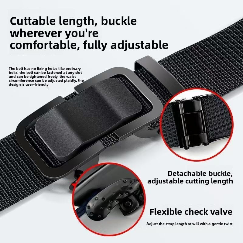 Men's Cowboy Style Casual Belt With Iron Automatic Buckle, Nylon Braid Surface Featuring Cloud Pattern