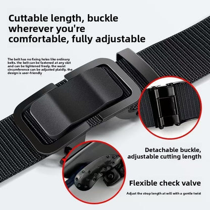 Men's Cowboy Style Casual Belt With Iron Automatic Buckle, Nylon Braid Surface Featuring Cloud Pattern
