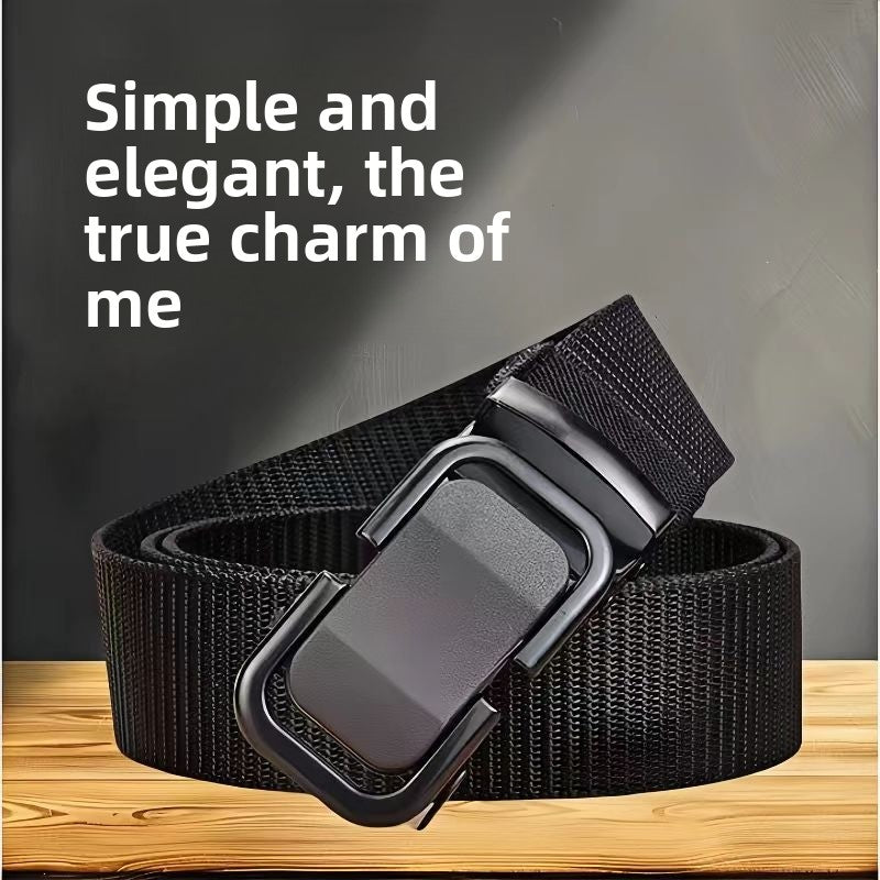Men's Cowboy Style Casual Belt With Iron Automatic Buckle, Nylon Braid Surface Featuring Cloud Pattern