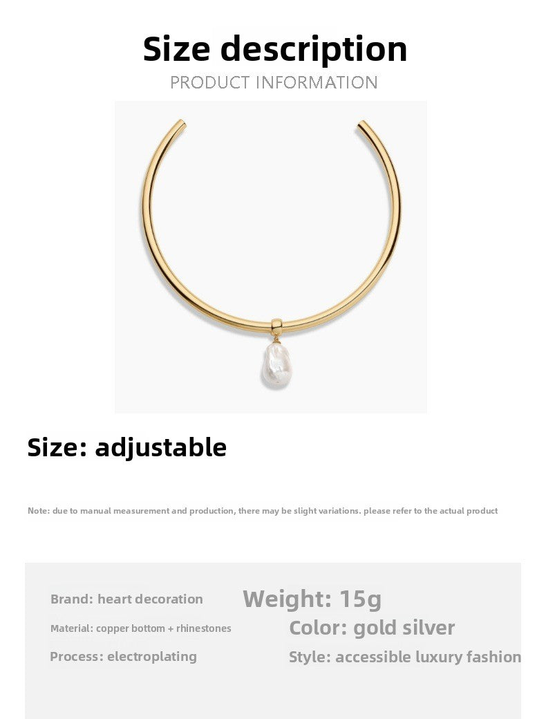 Pearl Choker Necklace For Women With Alloy Slider Chain And Rhinestone Pendant