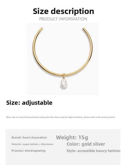 Pearl Choker Necklace For Women With Alloy Slider Chain And Rhinestone Pendant