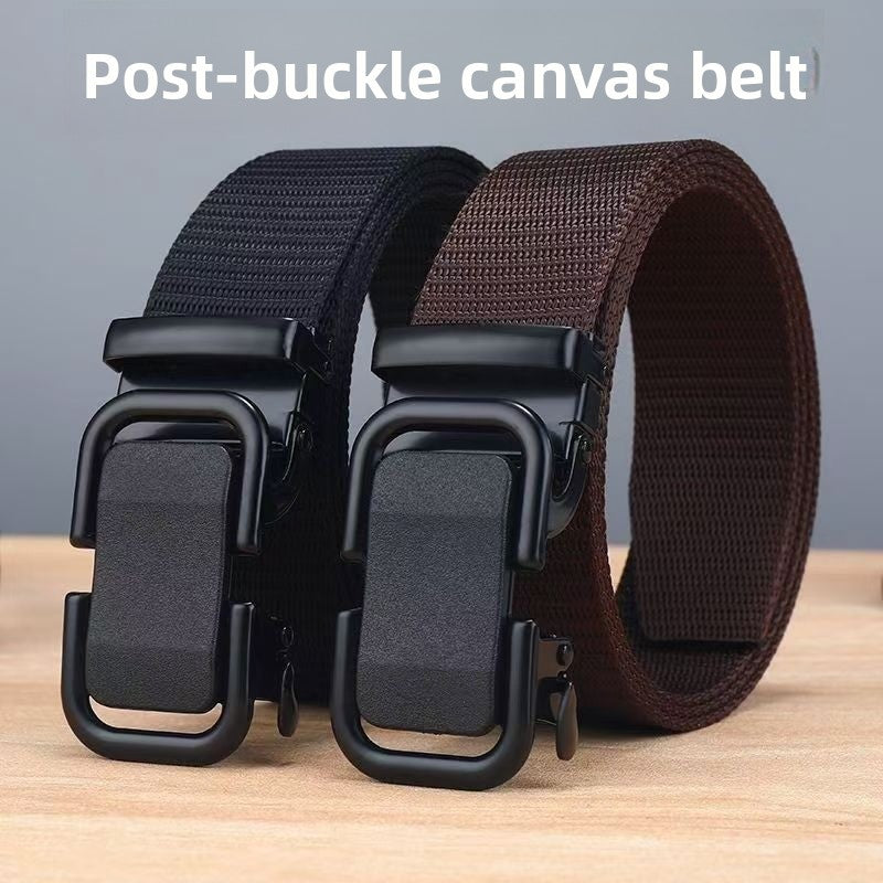 Men's Cowboy Style Casual Belt With Iron Automatic Buckle, Nylon Braid Surface Featuring Cloud Pattern