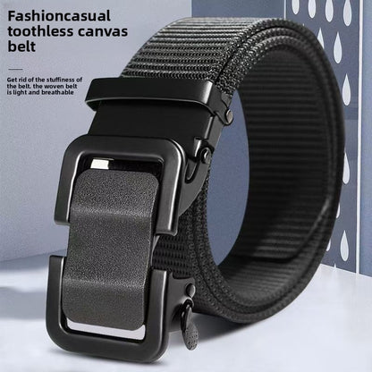 Men's Cowboy Style Casual Belt With Iron Automatic Buckle, Nylon Braid Surface Featuring Cloud Pattern