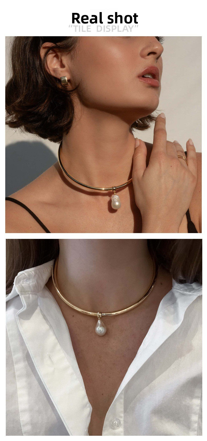 Pearl Choker Necklace For Women With Alloy Slider Chain And Rhinestone Pendant
