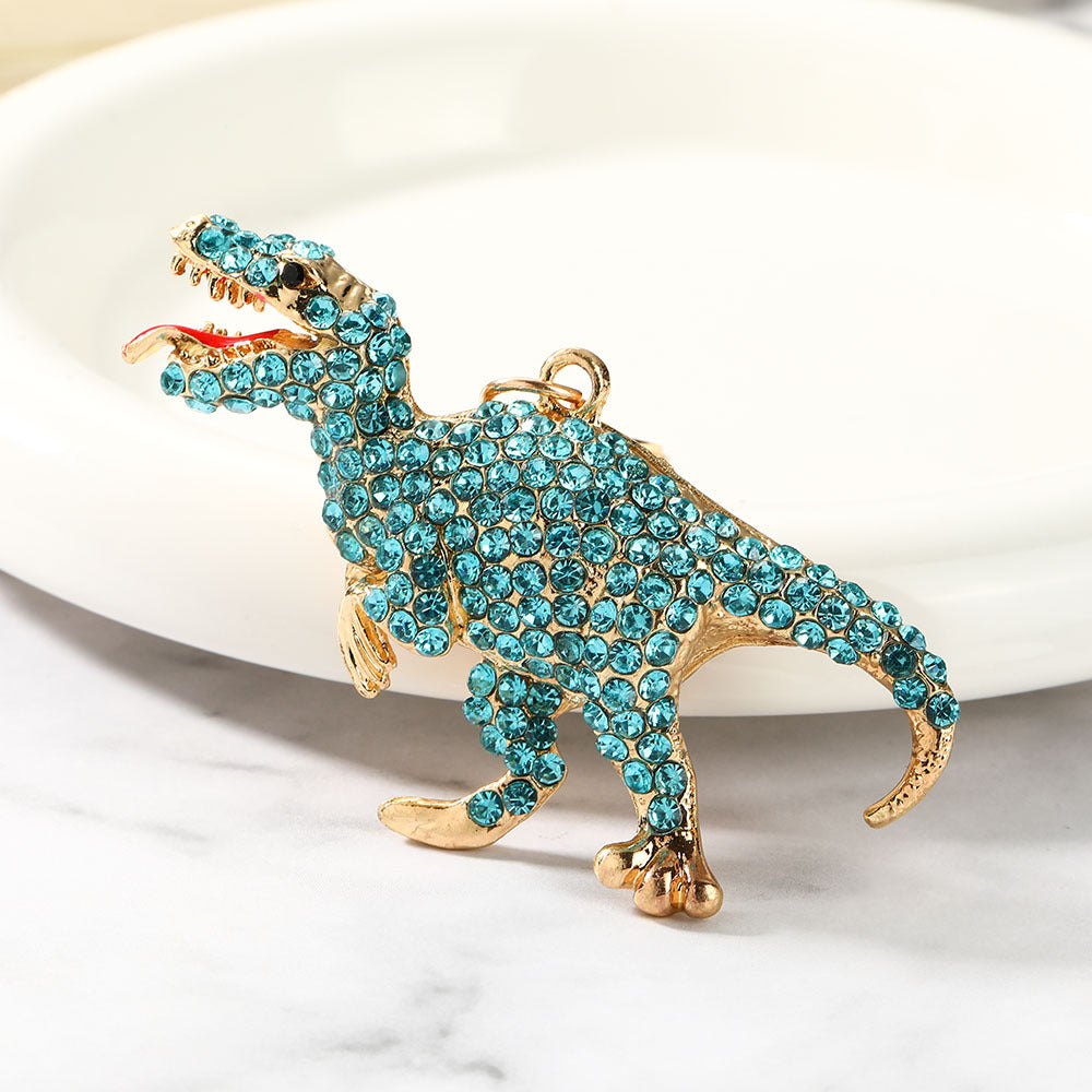 New Year Dinosaur Key Chain In White With Rhinestones, Zinc Alloy Bag Charm Accessory