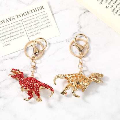New Year Dinosaur Key Chain In White With Rhinestones, Zinc Alloy Bag Charm Accessory
