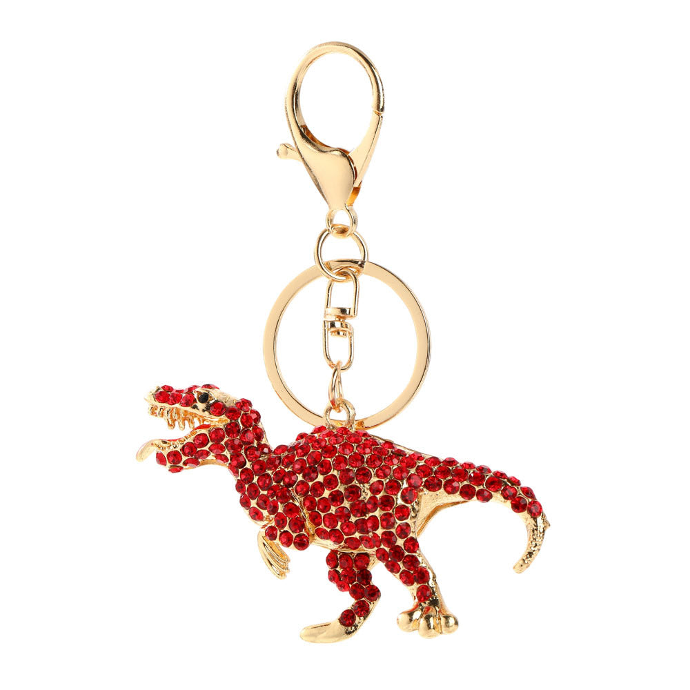 New Year Dinosaur Key Chain In White With Rhinestones, Zinc Alloy Bag Charm Accessory