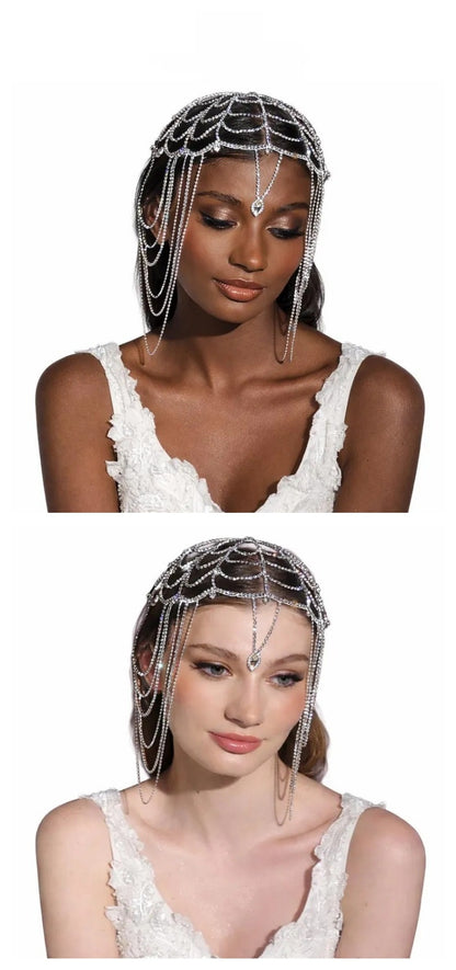 Elegant Tassel Hair Chain Insert Comb With Rhinestones In Silver, Perfect For Spring
