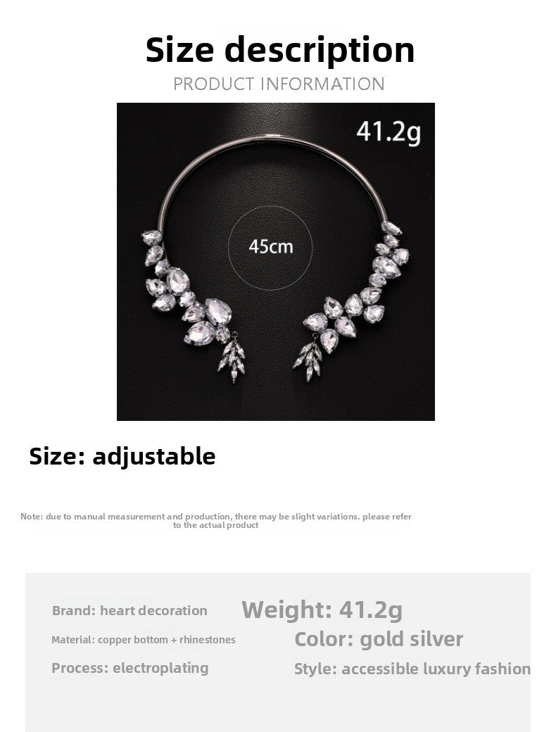 Water Droplets Dyed Black Alloy Choker Necklace For Women With Electroplated Finish And Rhinestone Pendant