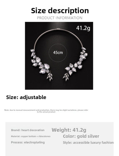 Water Droplets Dyed Black Alloy Choker Necklace For Women With Electroplated Finish And Rhinestone Pendant