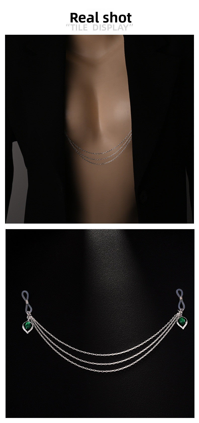 Silver Alloy Women’s Body Chain With White Crystal Inlay Featuring Water Droplets Pattern And Electroplated Finish