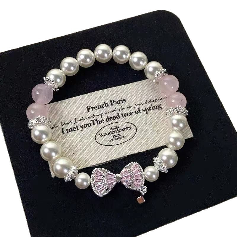 Sweet Women’s Beaded Bracelet With Peach Pattern On Elastic String Featuring Crystal Material