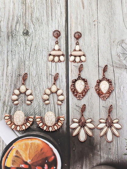 Bohemian Tribal Drop Earrings For Women In Blue Zinc Alloy With Turquoise Inlay