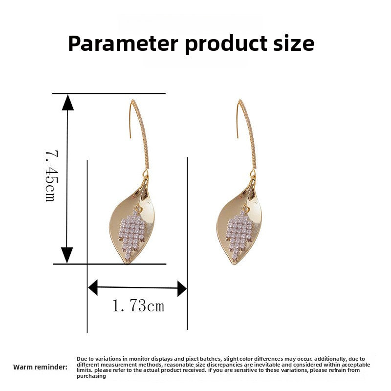 Leaves Tassel Drop Earrings For Women In Copper With Real Gold Plated Finish And Zircon Inlay