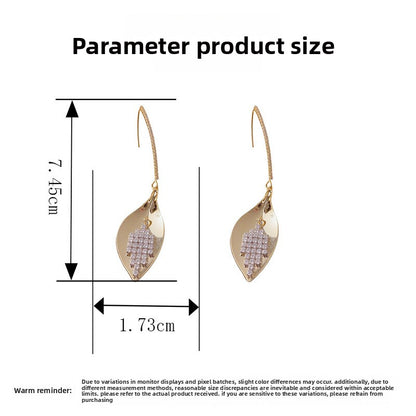 Leaves Tassel Drop Earrings For Women In Copper With Real Gold Plated Finish And Zircon Inlay