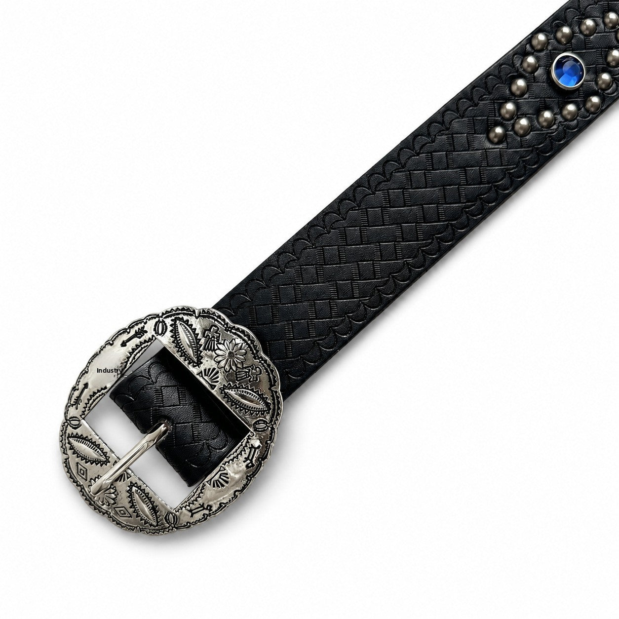 Cowboy Style Gem Belt For Unisex In Dyed Black PU Leather With Alloy Buckle
