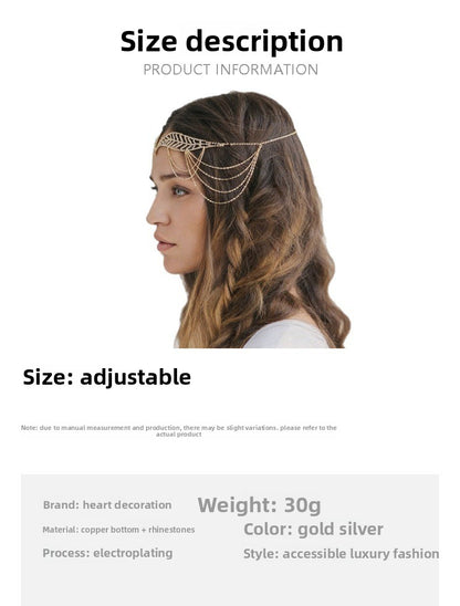 Leaf Hair Chain Insert Comb In Silver Alloy With Rhinestone Inlay For Elegant Hair Styling