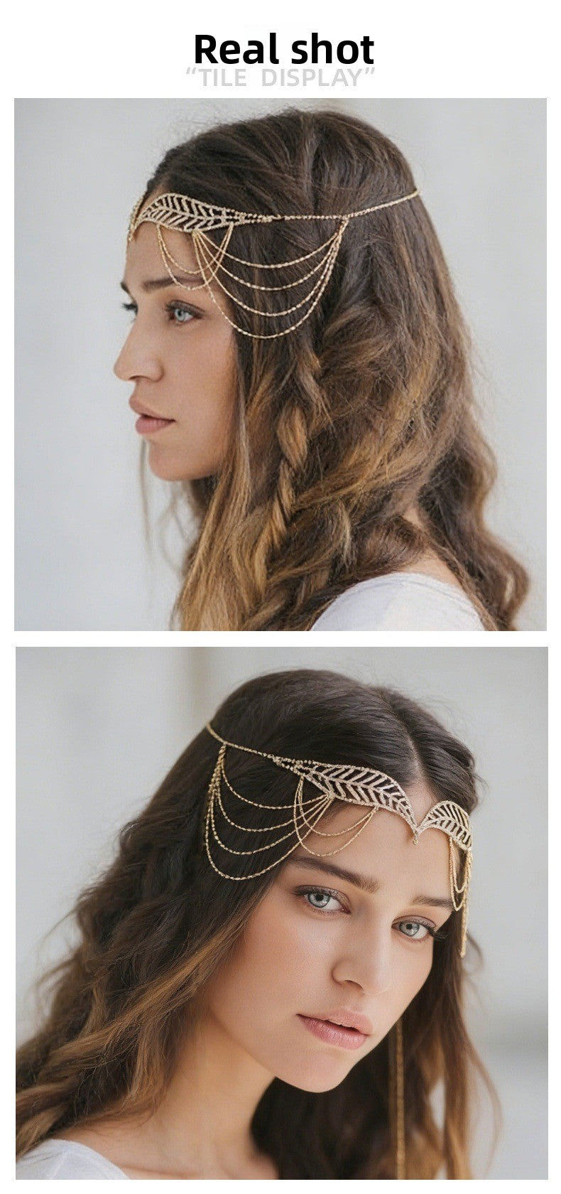 Leaf Hair Chain Insert Comb In Silver Alloy With Rhinestone Inlay For Elegant Hair Styling