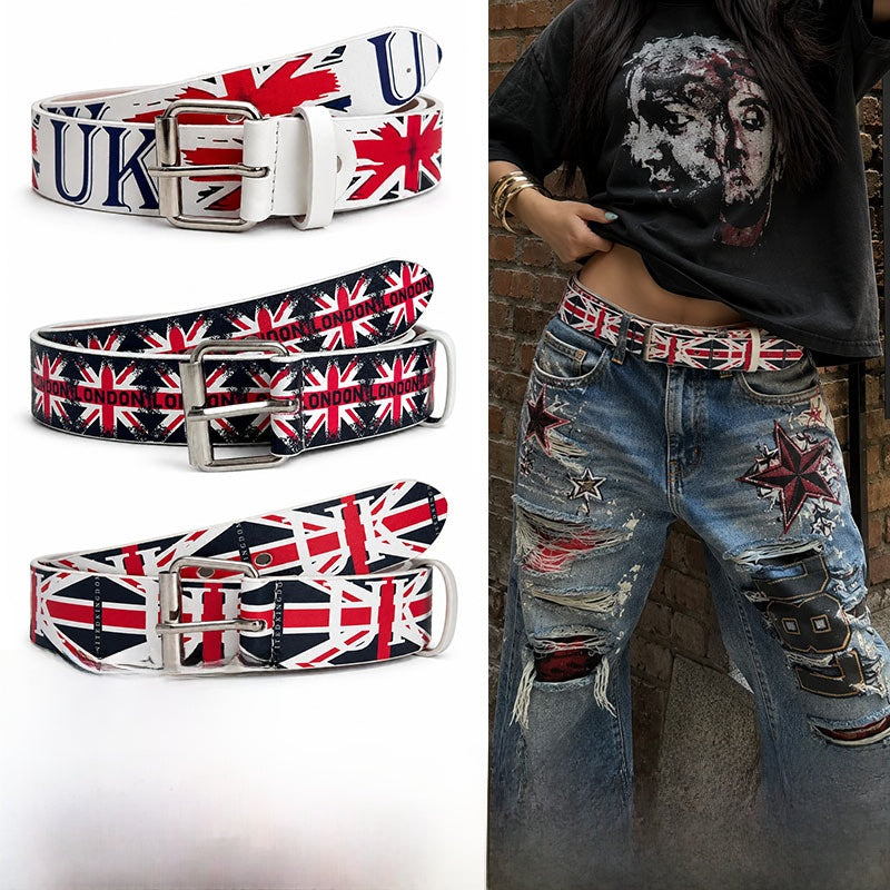Unisex Cowboy Style PU Leather Belt With Alloy Pin Buckle Featuring Printed Surface Finish