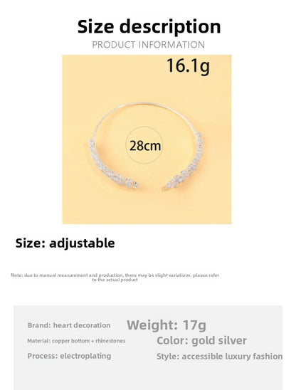 Sparkly Silver Alloy Arm Cuff For Women With Zircon Inlay, Electroplated Finish Bangle