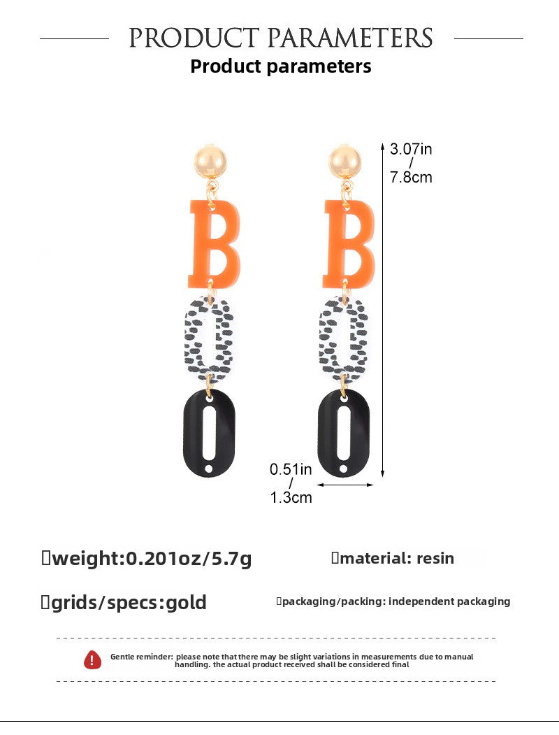 Acrylic Tassel Letter Earrings For Women With Electroplated Finish And 304 Stainless Steel Studs