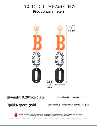 Acrylic Tassel Letter Earrings For Women With Electroplated Finish And 304 Stainless Steel Studs