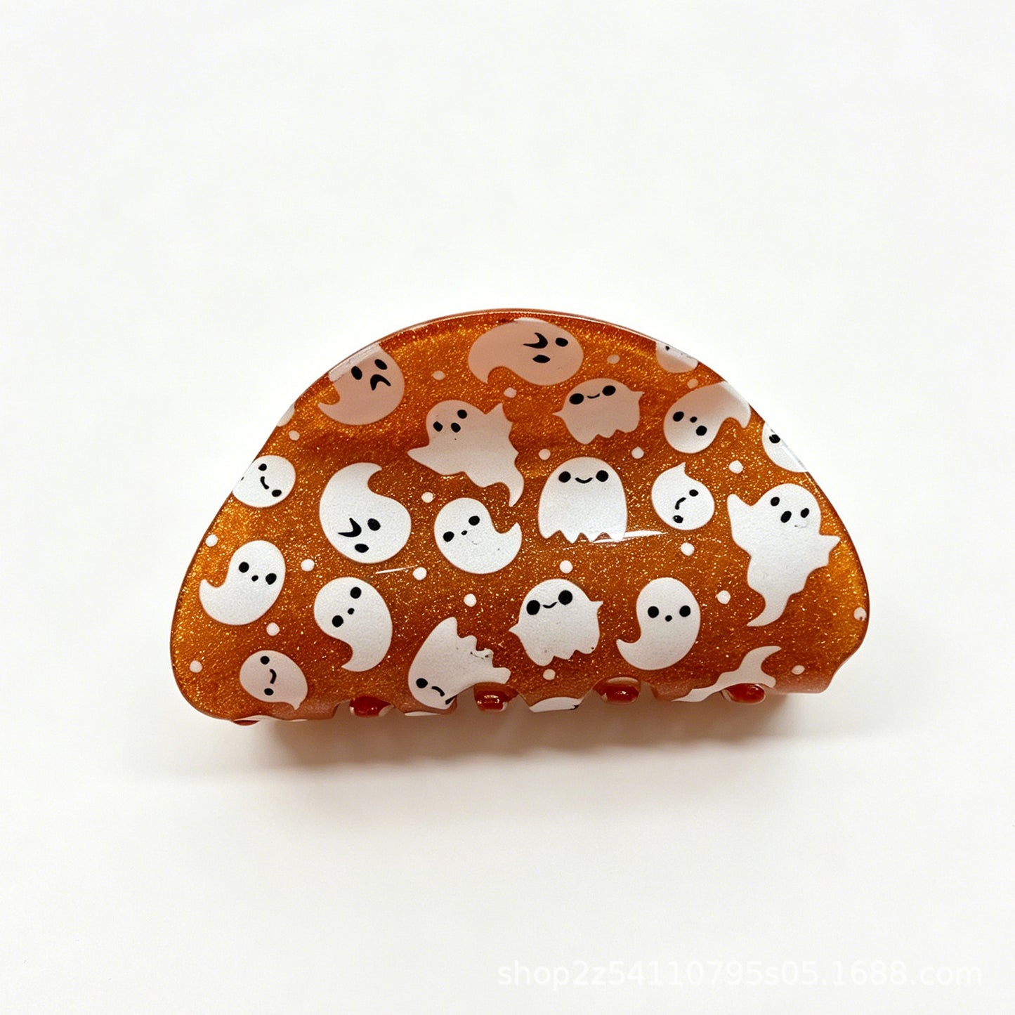 Ghost Pattern Acrylic Hair Claw For Women In Orange, Perfect Halloween Hairpin Accessory