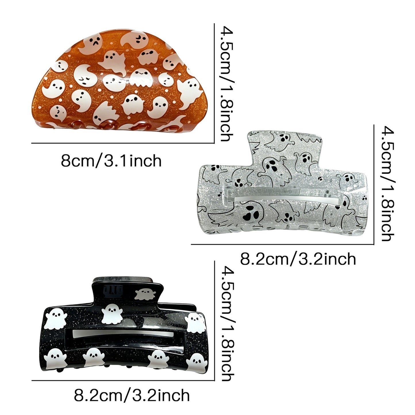 Ghost Pattern Acrylic Hair Claw For Women In Orange, Perfect Halloween Hairpin Accessory