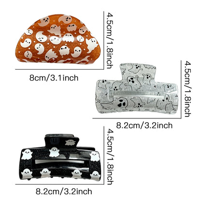 Ghost Pattern Acrylic Hair Claw For Women In Orange, Perfect Halloween Hairpin Accessory