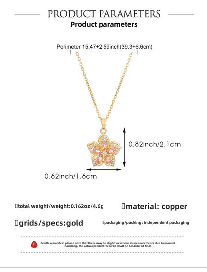 Rotatable Flowers Necklace For Women In White Featuring Copper Pendant With Zircon Inlay