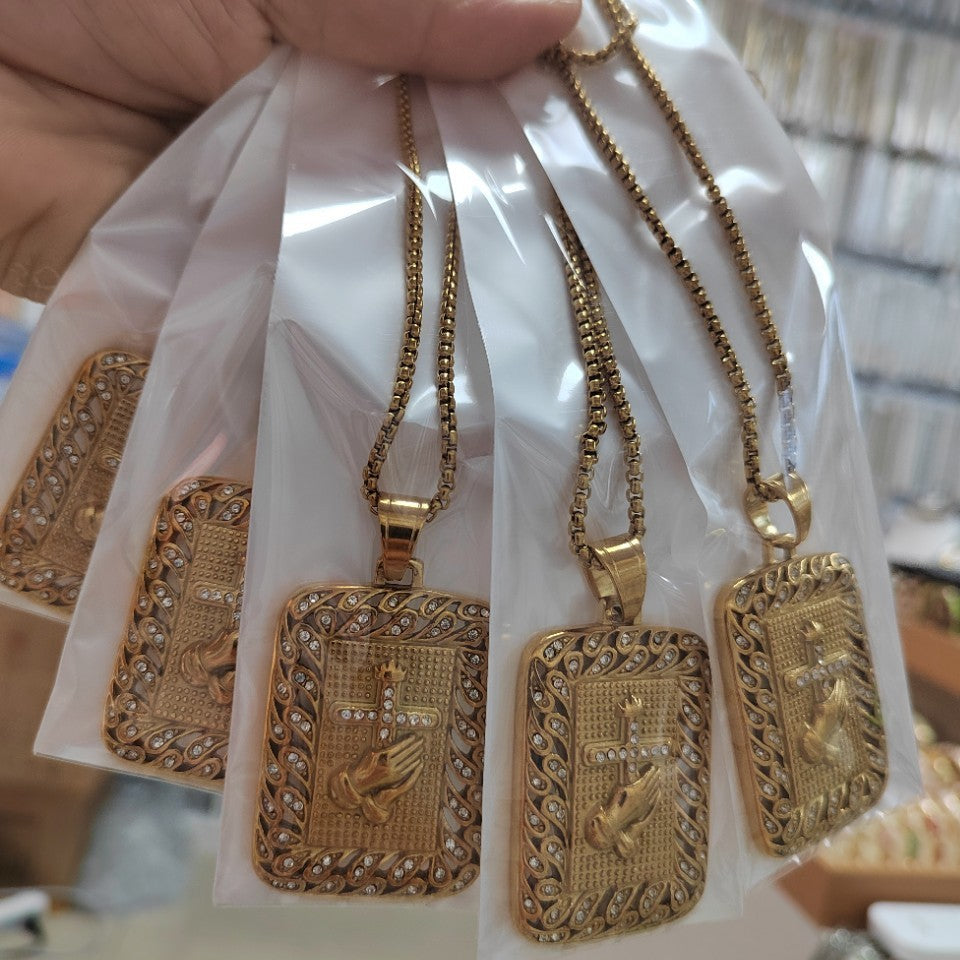 Hip-Hop Hand Pendant In Gold Titanium Steel With Rhinestones, Waterproof Non Tarnish