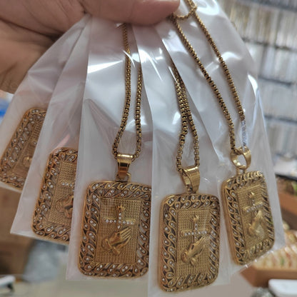 Hip-Hop Hand Pendant In Gold Titanium Steel With Rhinestones, Waterproof Non Tarnish