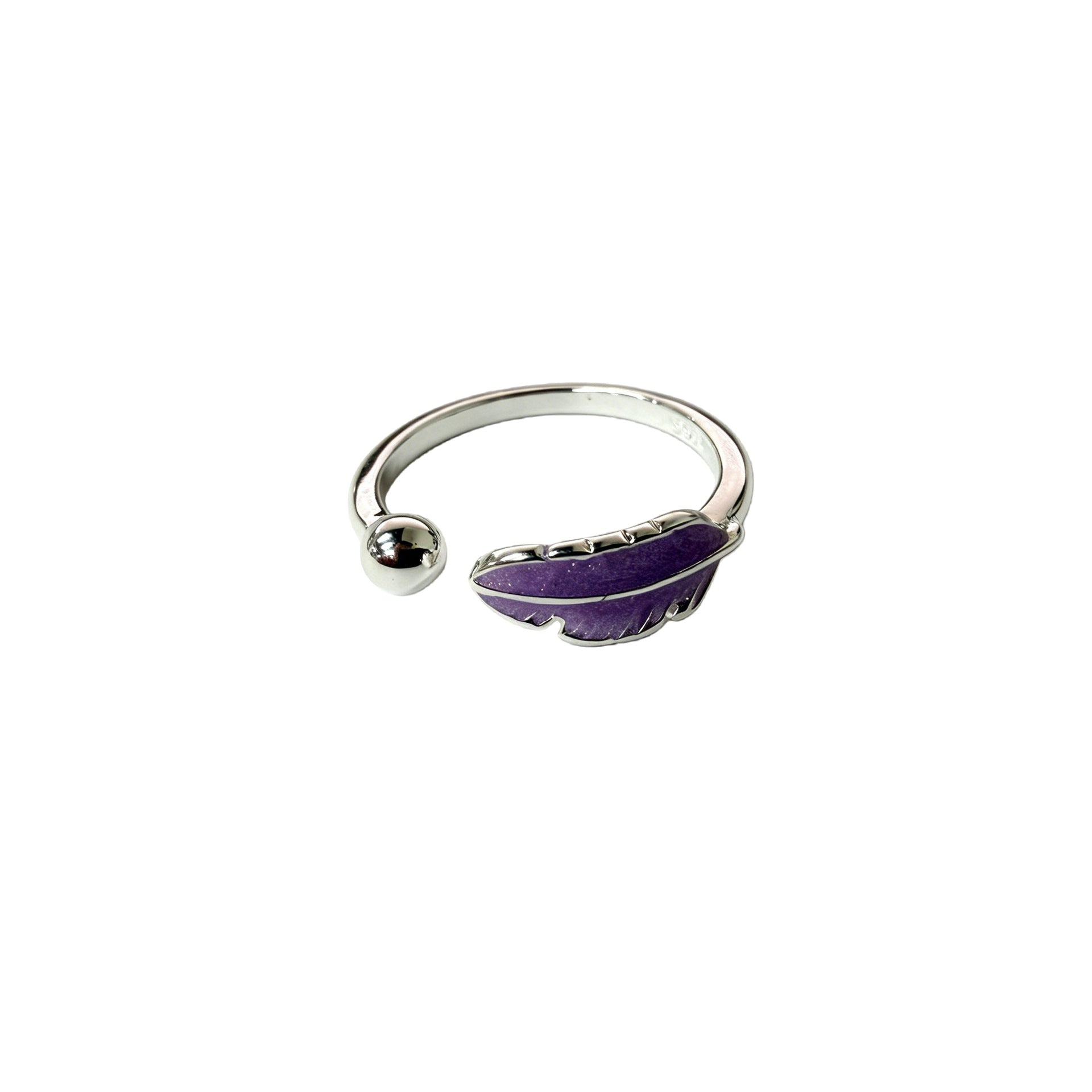 Feather Open Ring For Women In Simple Style, Electroplated Copper With Natural Pink Finish