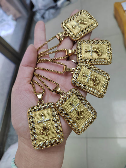 Hip-Hop Hand Pendant In Gold Titanium Steel With Rhinestones, Waterproof Non Tarnish