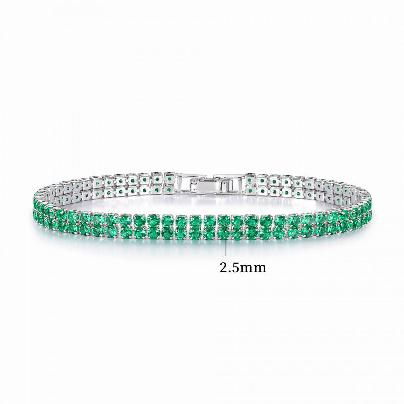 Women’s Circle Tennis Bracelet With Green Zircon Inlay Featuring A Classic Tennis Chain Design