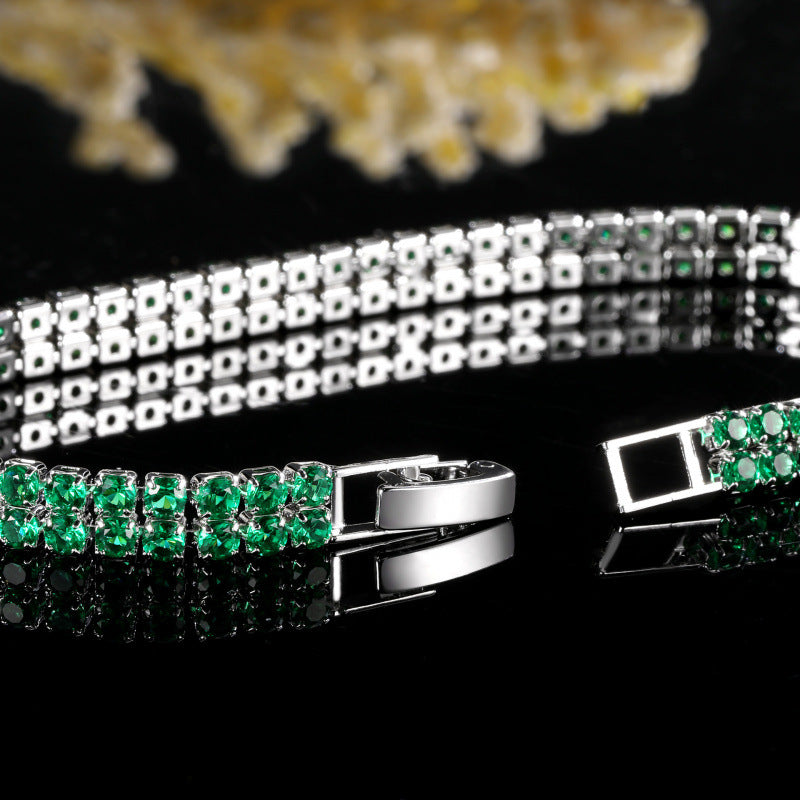 Women’s Circle Tennis Bracelet With Green Zircon Inlay Featuring A Classic Tennis Chain Design