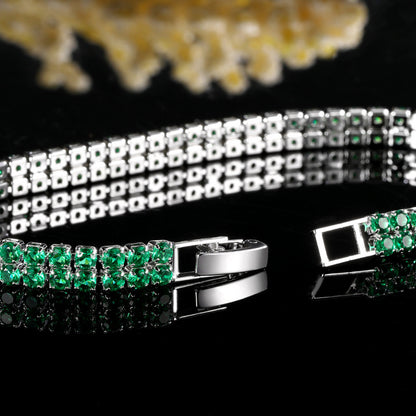 Women’s Circle Tennis Bracelet With Green Zircon Inlay Featuring A Classic Tennis Chain Design