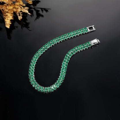 Women’s Circle Tennis Bracelet With Green Zircon Inlay Featuring A Classic Tennis Chain Design