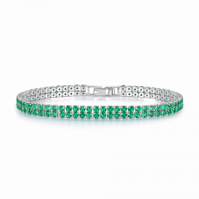 Women’s Circle Tennis Bracelet With Green Zircon Inlay Featuring A Classic Tennis Chain Design