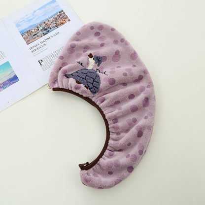 Cute Bear Pattern Coral Fleece Dry Hair Towel And Hair Cap For Quick Hair Drying