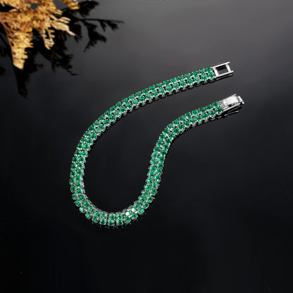 Women’s Circle Tennis Bracelet With Green Zircon Inlay Featuring A Classic Tennis Chain Design