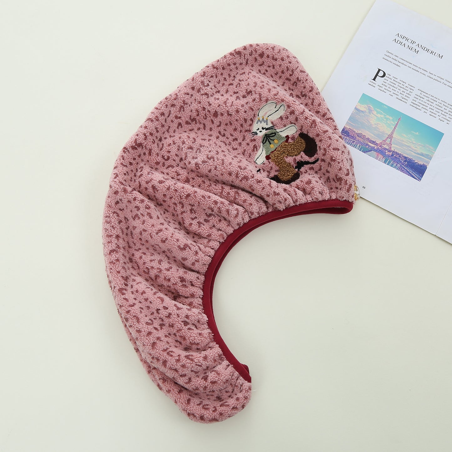 Cute Bear Pattern Coral Fleece Dry Hair Towel And Hair Cap For Quick Hair Drying