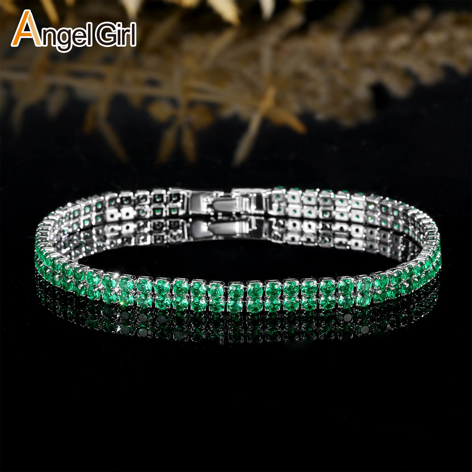 Women’s Circle Tennis Bracelet With Green Zircon Inlay Featuring A Classic Tennis Chain Design